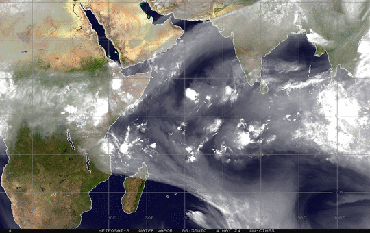 Meteosat 5 - Indian Ocean - animation - water vapour