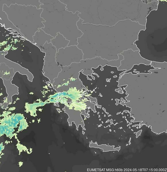 Meteosat - precipitazioni - Grecia, Bulgaria, Romania, Serbia, Bosnia-Erzegovina, Montenegro, Macedonia, Albania, Kosovo, Turchia