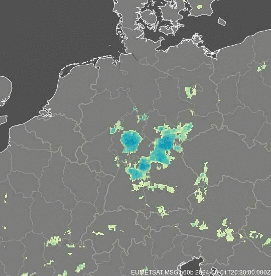 Meteosat - precipitații - Germania, Republica Cehă, Austria, Elveția, Olanda, Belgia