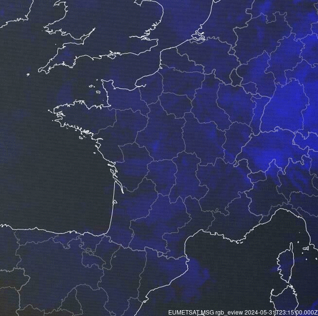 Meteosat - precipitații - Franța, Belgia, Elveția