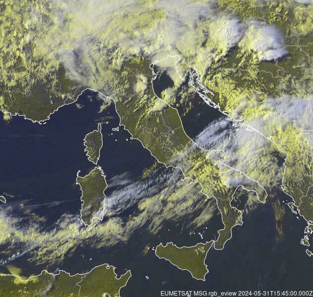 Meteosat - precipitații - Italia, Elveția, Slovenia, Croația, Bosnia și Herțegovina, Muntenegru, Albania