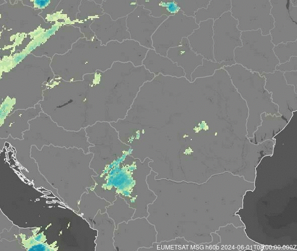 Meteosat - précipitations - Hongrie, Roumanie, Bulgarie, Serbie, Bosnie-Herzégovine, Monténégro, Croatie, Slovaquie, Moldavie