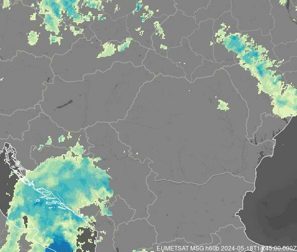 Meteosat - précipitations - Hongrie, Roumanie, Bulgarie, Serbie, Bosnie-Herzégovine, Monténégro, Croatie, Slovaquie, Moldavie